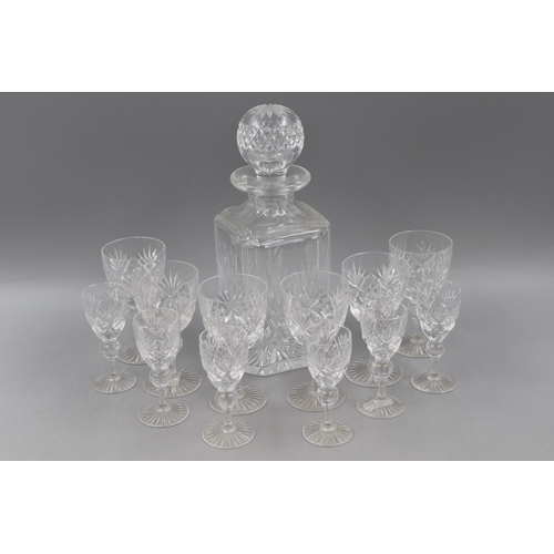 346 - Vintage Crystal Cut Glass Thirteen piece Sherry and Port Set with Decanter