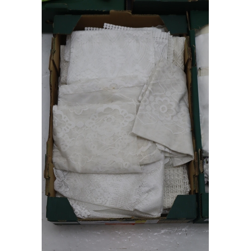 504 - Five Boxes of Assorted Fabrics. Includes Curtains, Table Ware, Linens and More.