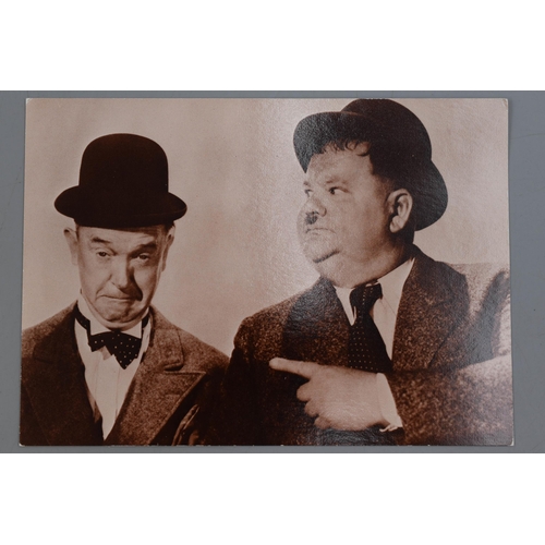 546 - Colloction of Four Laurel and Hardy Pictures to Include One Caricature Drawing by ' Bish 'approx 16