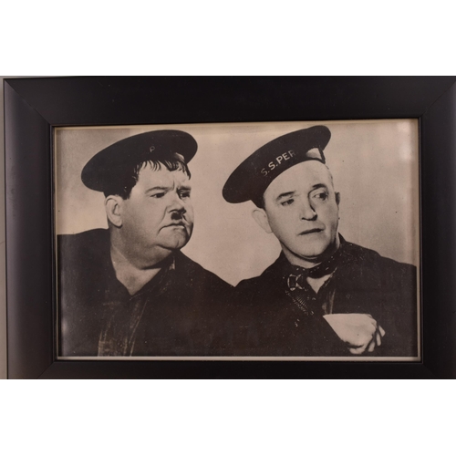 546 - Colloction of Four Laurel and Hardy Pictures to Include One Caricature Drawing by ' Bish 'approx 16