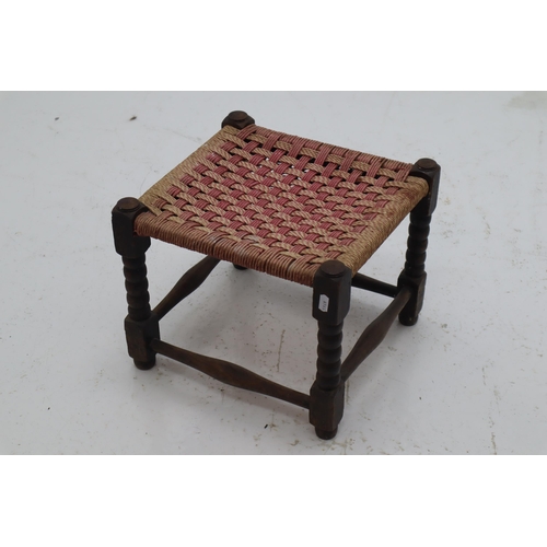 633 - Two Footstools, Includes Wood Framed Weaved Seat and Floral Velour Covered Footstool.