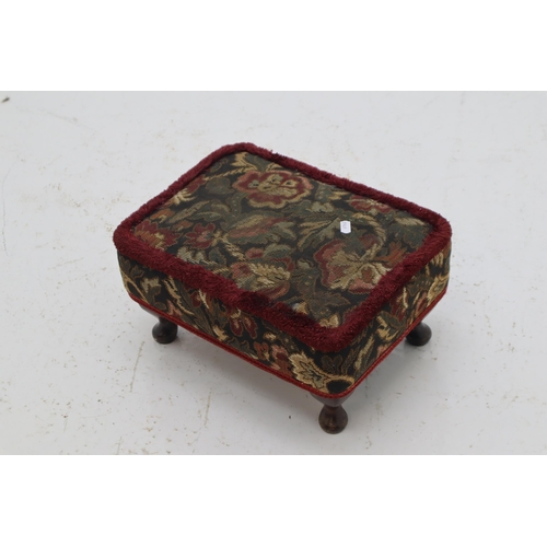 633 - Two Footstools, Includes Wood Framed Weaved Seat and Floral Velour Covered Footstool.