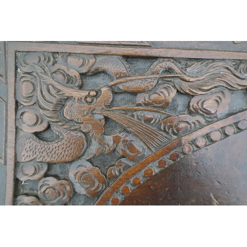 641 - LARGE Camphor Wood Chinese Very Detailed Hand Carved Bedding Box Displaying a Family Gathering 41