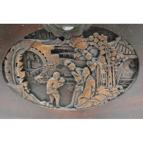 641 - LARGE Camphor Wood Chinese Very Detailed Hand Carved Bedding Box Displaying a Family Gathering 41