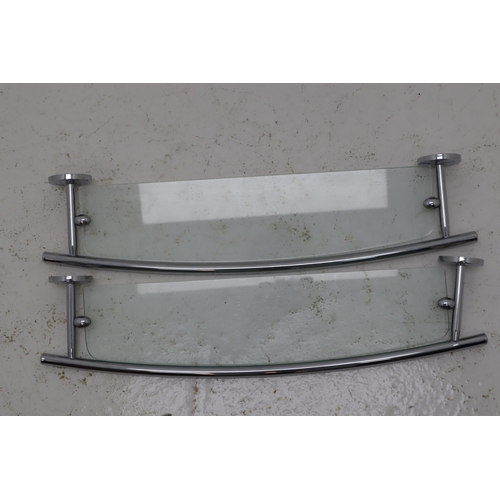 711 - Set of Three Modern Bathroom Shelves to include Towel Rail in Glass and Chromium Plated Steel approx... 