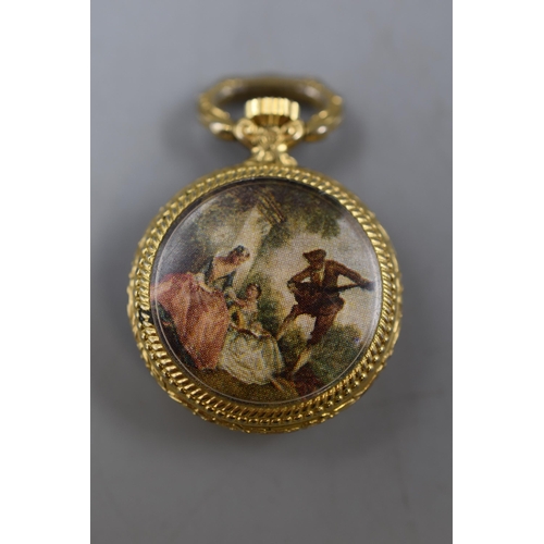 24 - Basis of Switzerland 17 Jewel Ladies Pendant Watch Displaying Classical Scene (Working)