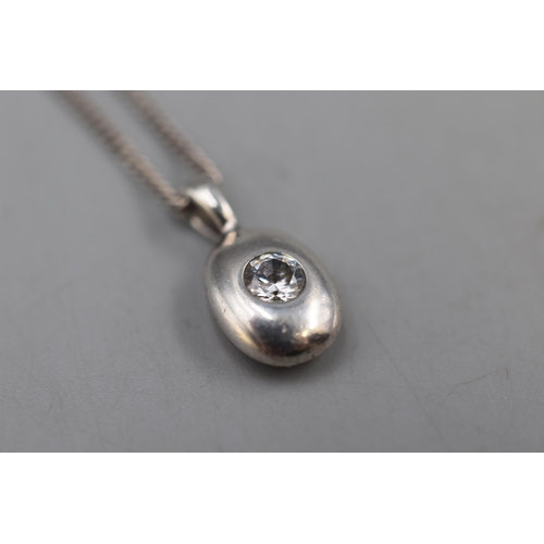 38 - Silver 925 Single Stoned Pendant Necklace