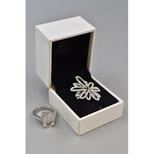 69 - Swarovski Marcasite Ring (Size Q) Complete with Presentation Box and a Clear Stoned dress Ring