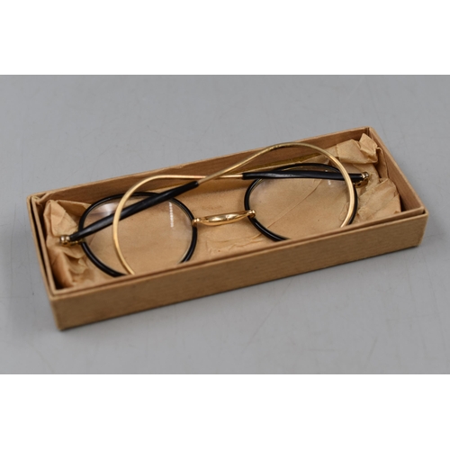 89 - Pair of Fine Quality Antique 1920's Windsor Eyeglasses with Unknown Gold Tone Frame and Perfect Lens... 