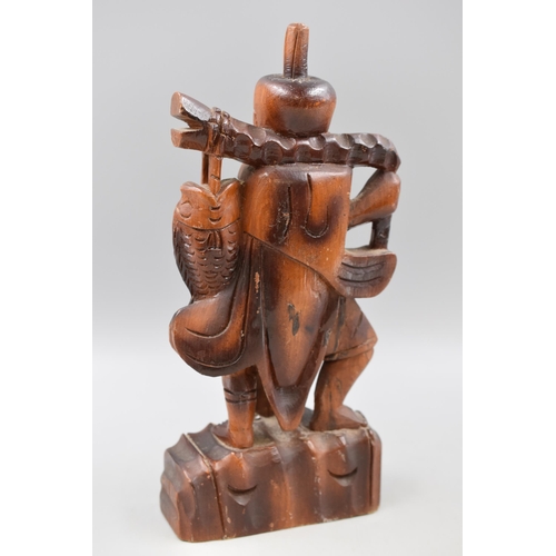 318 - A Handcarved Wooden Chinese Fisherman Figure, Approx 13.5