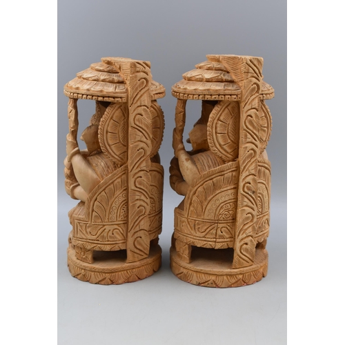 321 - A Pair of Handcarved Wooden Ganesha Sculptures, Both Approx 12.5