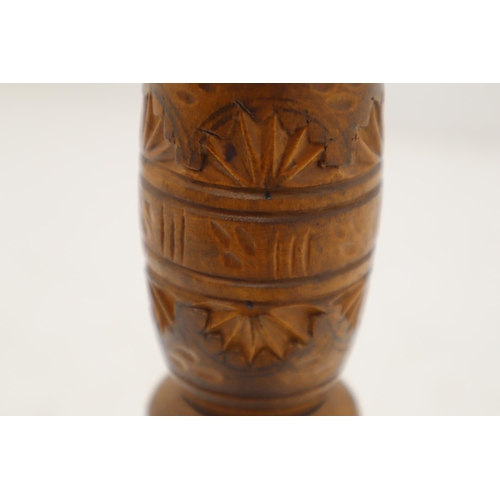 333 - Mid Century Hand Carved Oak Ashtray/ Candle Stand 22.5