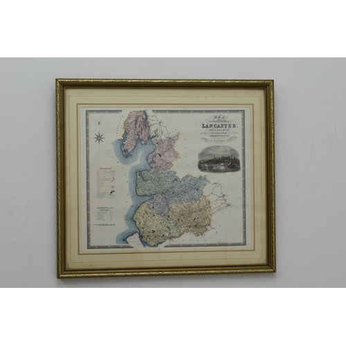 358 - Glazed Framed Print Map of The County Palatine Of Lancaster From an Actual Survey made in 1818 by C ... 