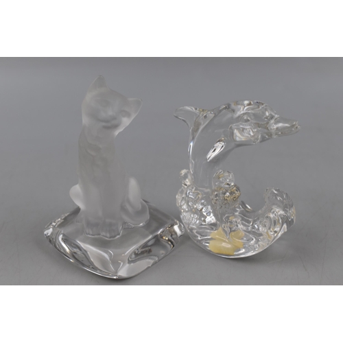 157 - A Pair of Crystal Animal Figures. Includes Nachtmann Cat and Princess House Dolphin.