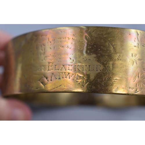 160 - Vintage Hand made Brass Adjustable Band/Collar Engraved with the words 