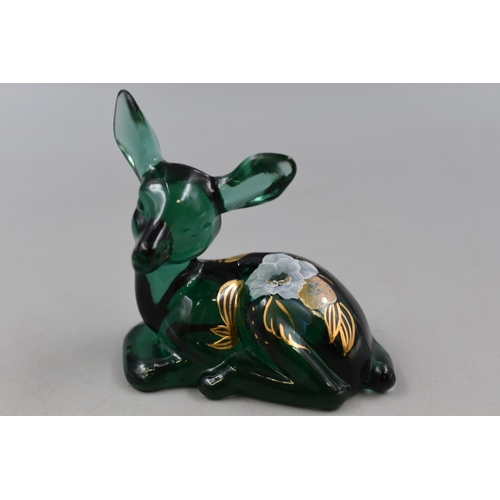 164 - Vintage Hand Blown and hand painted Signed Fenton Glass Deer Statue with markings to rear and signed... 