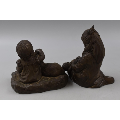 165 - Pair of Bronzed Effect Children at Play Statues 4.5