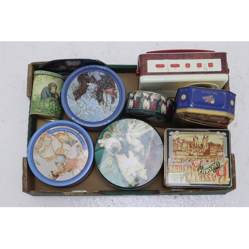 374 - Large Selection of Decorative Biscuit Tins to include Quirky Radio Tin, Cat Themed Tins, Monkey Tin ... 