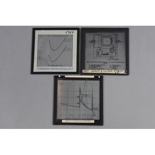 386 - Selection of Magic Lantern Glass Slides of Electric Circuit Diagrams in Original Box. One Slide Crac... 