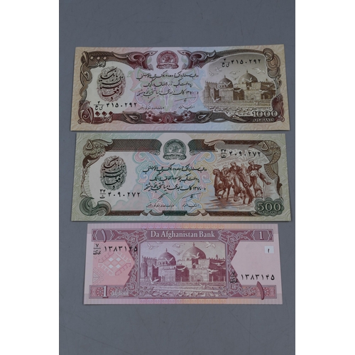 191 - Three Afghanistan Uncirculated Bank Notes