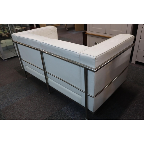 440 - Designer Cassina White Leather Two Seater Settee with Chromium Plated metal Framework  85