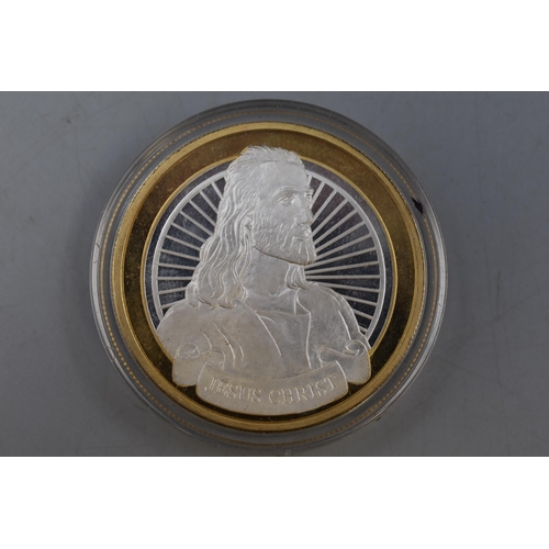 199 - A 999. Fine Silver Jesus Christ Coin, In Original Box. Inscribed 'There is none other name under hea... 