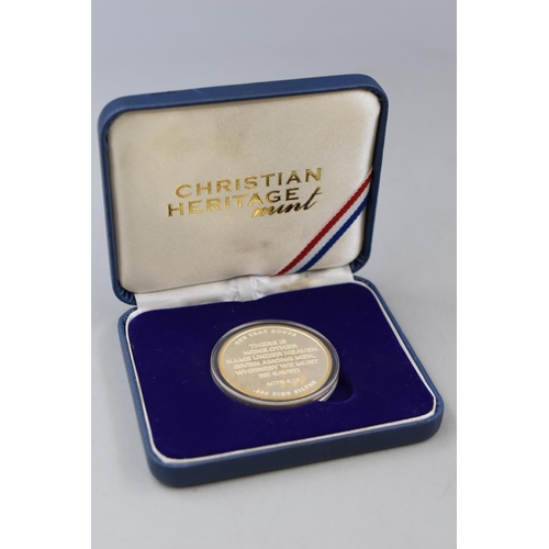 199 - A 999. Fine Silver Jesus Christ Coin, In Original Box. Inscribed 'There is none other name under hea... 