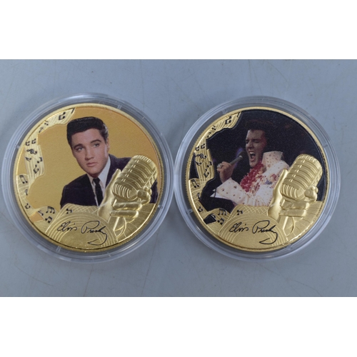 200 - Selection of Six Elvis Presley Gold Plated One Crown Coins (Four with Certificates)