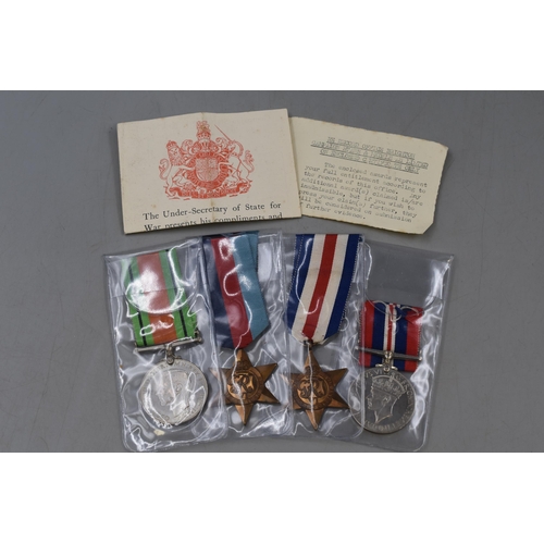 203 - Set of 4 George VI WWII Medal all complete with Ribbons and Paperwork including France and Germany S... 