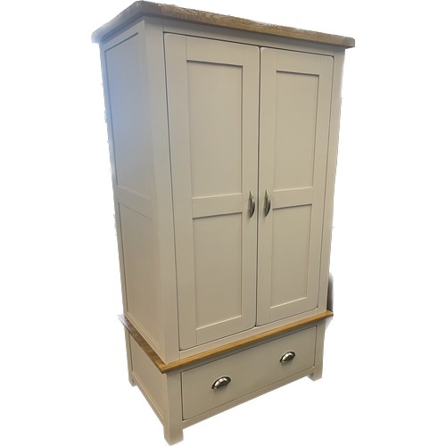 473 - Kemble Daisy Solid Oak Topped Cream Tone Two Drawer Wardrobe with Metal Handles splits in two for ea... 