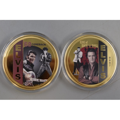 212 - Two Large Elvis Presley Commemorative Gold Plated Coins