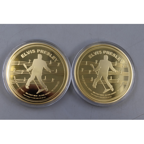 212 - Two Large Elvis Presley Commemorative Gold Plated Coins