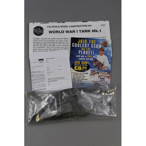 491 - Three Airfix Model Kits including Japanese Chi Ha Tank, Henschel HS 123, WWI Tank (All Sealed)