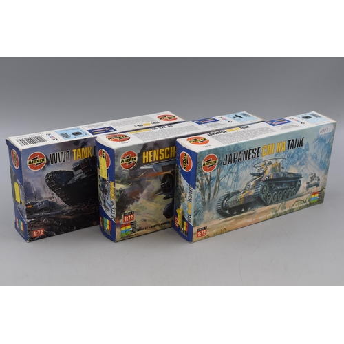 491 - Three Airfix Model Kits including Japanese Chi Ha Tank, Henschel HS 123, WWI Tank (All Sealed)