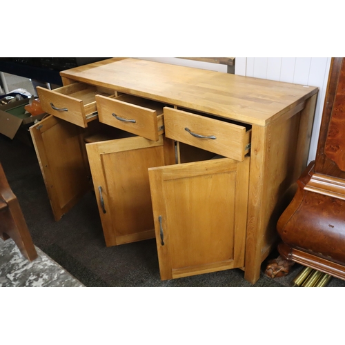 522 - Solid Oak Three Drawer, Two Cupboard Sideboard Unit very Heavy approx 51