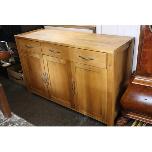 522 - Solid Oak Three Drawer, Two Cupboard Sideboard Unit very Heavy approx 51