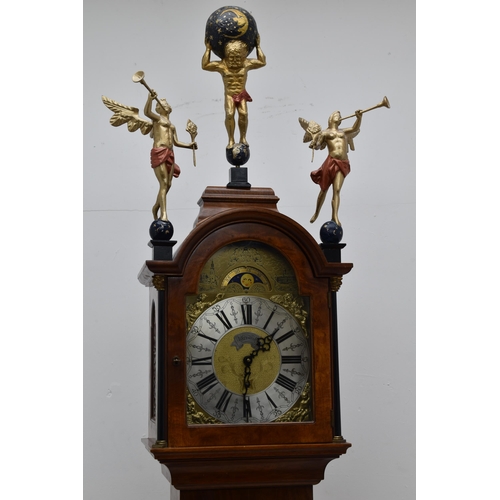 523 - Warmink Grandfather Long Case Clock with Weights and cabinet Keys approx 77