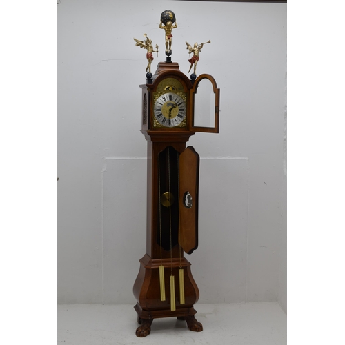 523 - Warmink Grandfather Long Case Clock with Weights and cabinet Keys approx 77