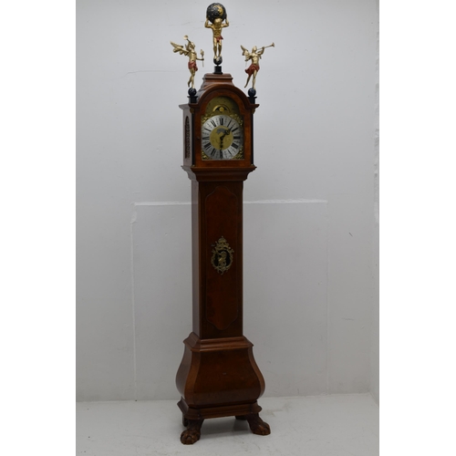 523 - Warmink Grandfather Long Case Clock with Weights and cabinet Keys approx 77