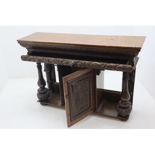 538 - Antique Oak Renaissance Style Hand Carved Console Hallway Table Decorated with a mixture of Gothic a... 