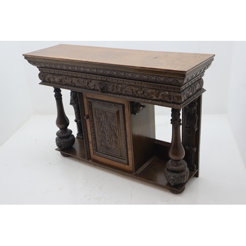 538 - Antique Oak Renaissance Style Hand Carved Console Hallway Table Decorated with a mixture of Gothic a... 