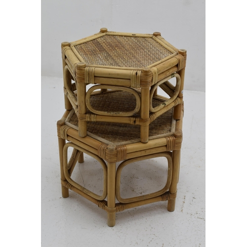 541 - Two Small Cane Tables with Woven Rattan Tops (46cm Largest)