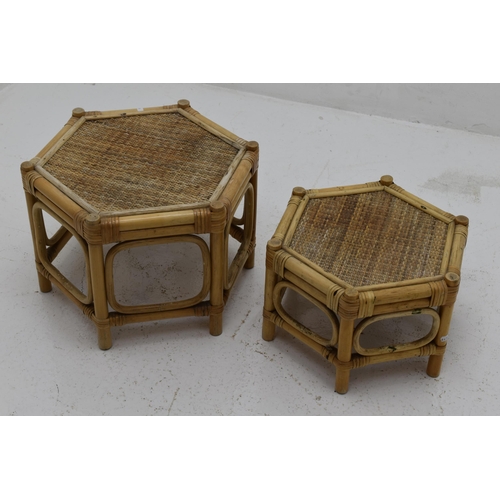 541 - Two Small Cane Tables with Woven Rattan Tops (46cm Largest)