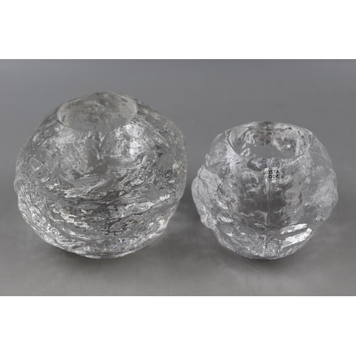 237 - Two Matching Kosta Boda Glass Snowball Tealight Holders Largest 4