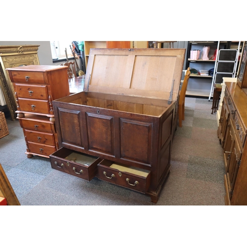 555 - Antique 18th Century Oak Panelled Mule Chest, Coffer with Two Drawer Under Storage, in good solid co... 