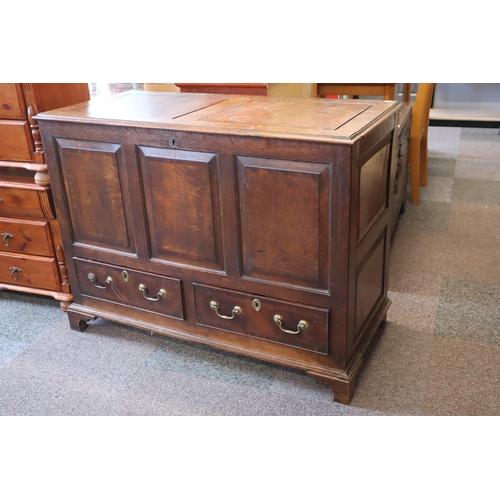 555 - Antique 18th Century Oak Panelled Mule Chest, Coffer with Two Drawer Under Storage, in good solid co... 