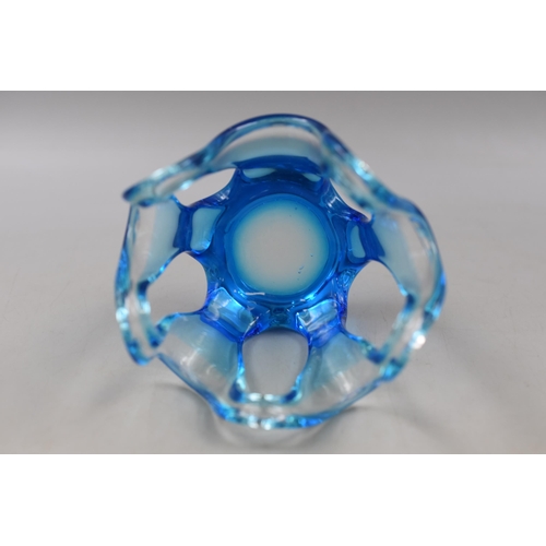 242 - Vintage Hand Blown Aqua Blue Splash Vase 6