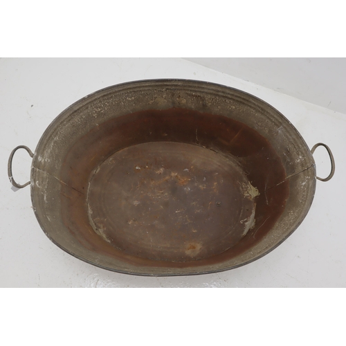 568 - Antique Large Oval Galvanised Bath Tub with repairs approx 37