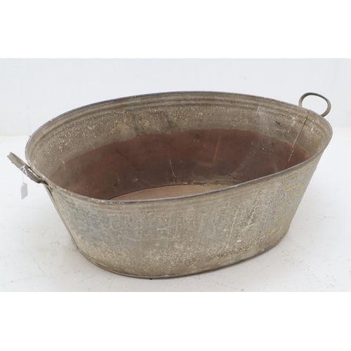 568 - Antique Large Oval Galvanised Bath Tub with repairs approx 37