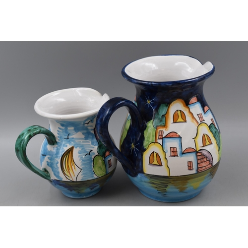 265 - Two Italian Pottery Hand Painted Tuscany Ravello Water Jugs largest 7.5